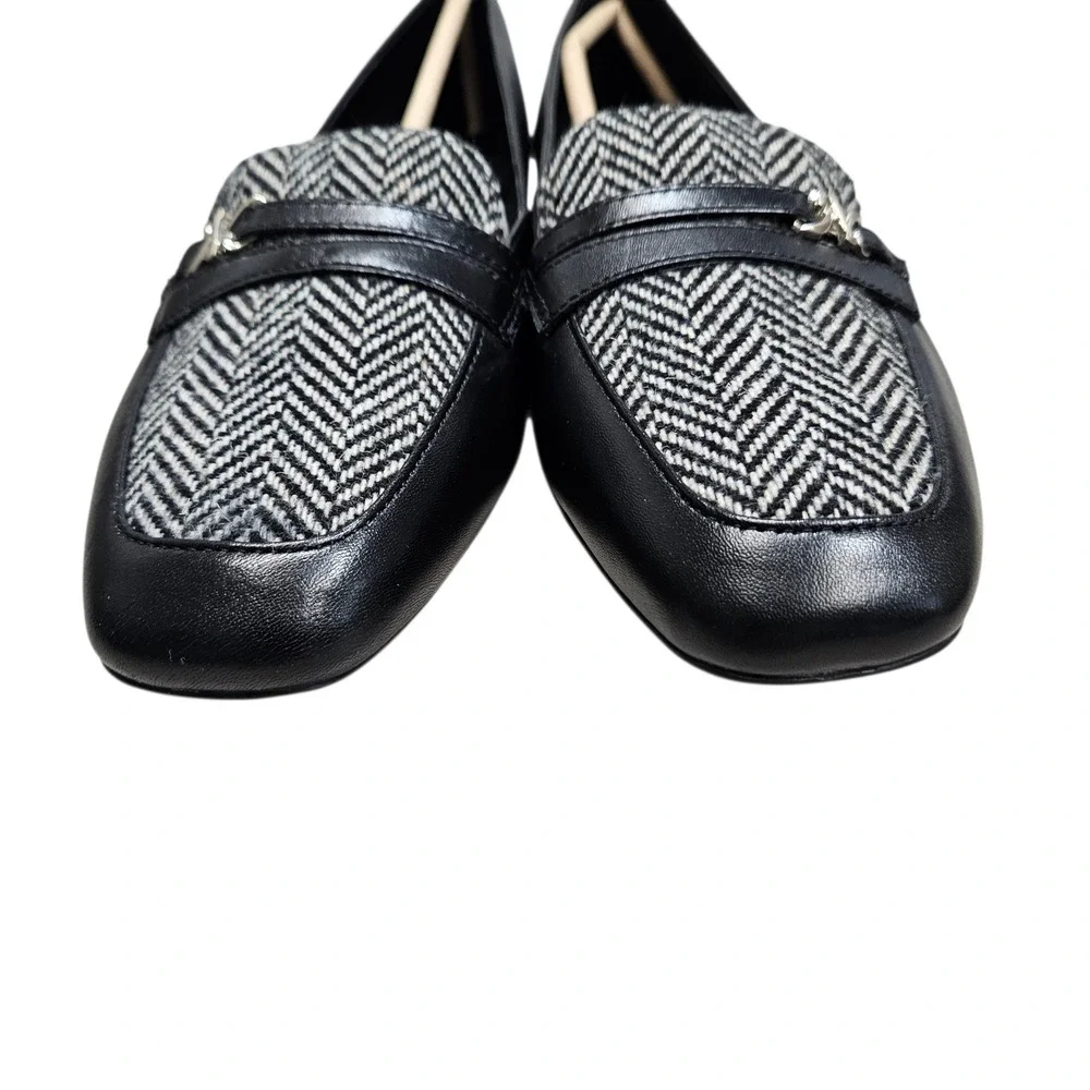 Naturalizer Loafers Womens 9 WIDE  Black‎ Herringbone Leather Mixed Media Flats